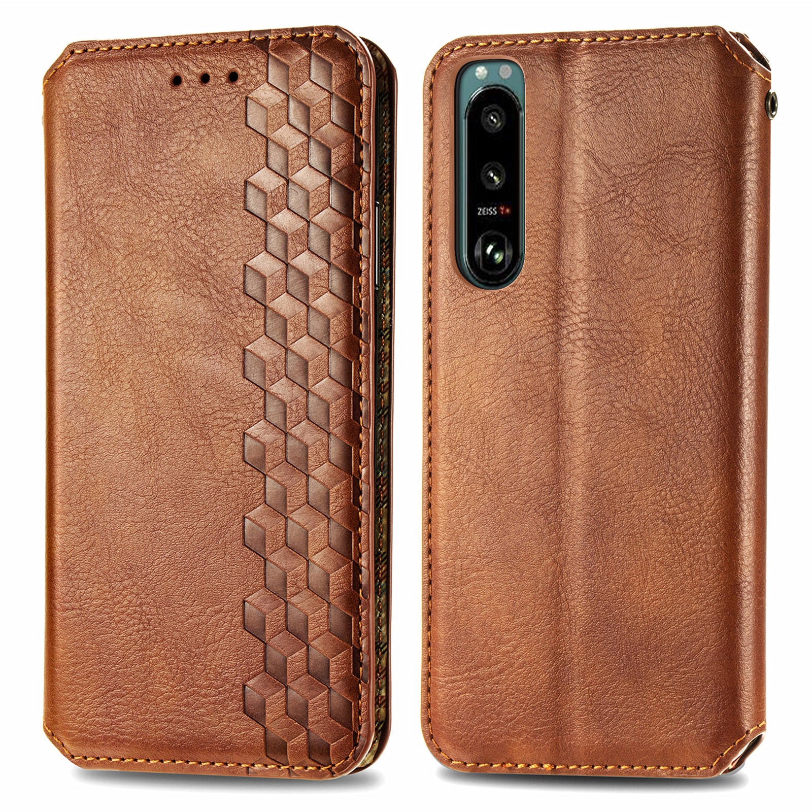 Magnetic Closure Protective Phone Cover For Sony Xperia 5 IV 5G Drop-proof Rhombus Imprinted PU Leather Phone Case Wallet with Foldable Stand Magnetic Closure Protective Phone Cover For Sony Xperia 5 IV 5G Drop-proof Rhombus Imprinted PU Leather Phone Case Wallet with Foldable Stand